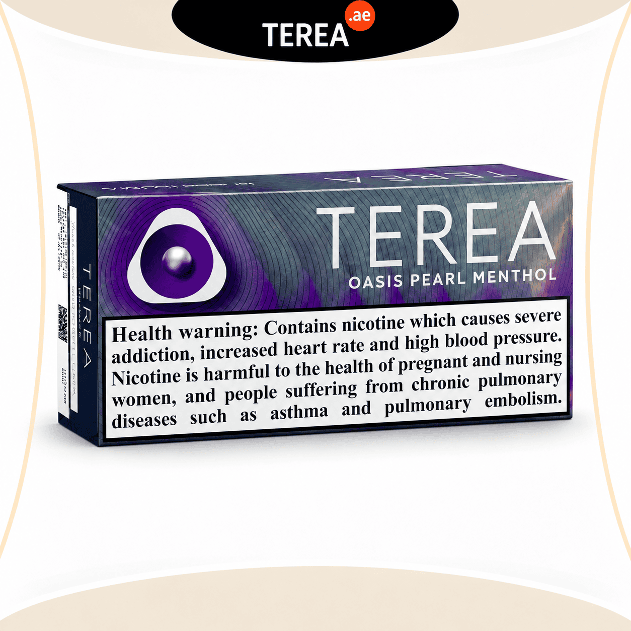IQOS TEREA Oasis Pearl Menthol Italy heated tobacco stick pack with nicotine warning on white background